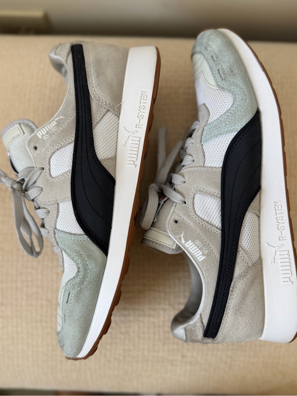 Puma Men’s Beige, Black and White R-SYSTEM Sneakers